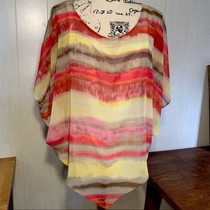 Status by Chenault Dolmen Cap Sleeve Lined Chiffon Sheer Top